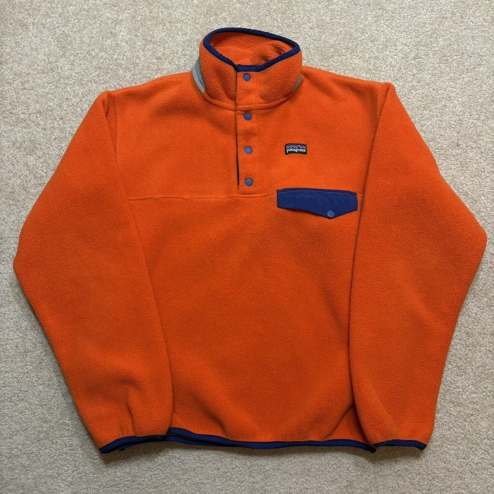 Vtg Patagonia Synchilla Snap-T Fleece Jacket Youth Large 12 Orange Pullover Cozy